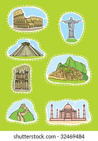 Seven outstanding structures of the world a vector illustration