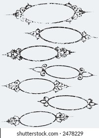 Seven Oval Grunge Frames with Flourishes - vector file, change the colors as you like