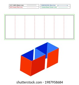 Seven panel separator box and folding box, corrugated separator box and insert box, dieline tamplate and 3d render 