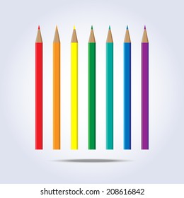 Seven pencils of rainbow colors in vector
