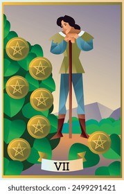 seven of pentacles minor arcana tarot card