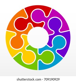 Seven piece flat puzzle round infographic presentation. 7 step circle business diagram. Seven section compare service banner. Vector illustration template shape . 3d Abstract Background