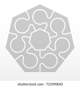 Seven piece flat puzzle round infographic presentation. 7 step circle business diagram. Seven section compare service banner. Vector illustration template shape .  Abstract Background