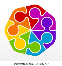 Seven piece flat puzzle round infographic presentation. 7 step circle business diagram. Seven section compare service banner. Vector illustration template shape . 3d Abstract Background