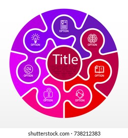 Seven piece flat puzzle round infographic presentation. 7 step circle business diagram. Seven section compare service banner. Vector illustration template shape . 3d Abstract Background