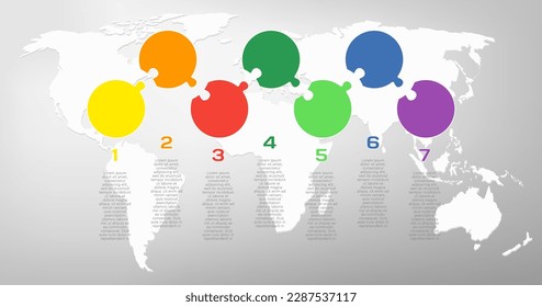 Seven pieces puzzle line infographic. Business, idea, flow concept. Template for 7 options, parts, processes. Jigsaw info graphic. Can be used for process, presentation, layout, banner, graph