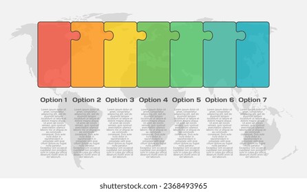 Seven pieces puzzle line infographic. Business, idea, flow concept. Template for 7 options, parts, processes. Jigsaw info graphic. Can be used for process, presentation, layout, banner, graph