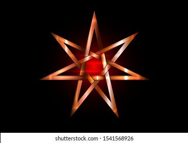 Seven point star or septagram, known as heptagram. Metal bronze Elven or Fairy Star, magical or wiccan witchcraft heptagram symbol. Heptagon mystic sign. Witches runes, wicca divination symbols 