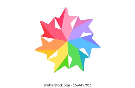 Seven Pointed Star Geometric Polygon Rainbow Pinwheel in Seven Colors