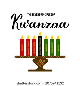 The Seven Principles of Kwanzaa. African American Christmas. Vector template for typography poster, banner, greeting card, postcard, sticker, flyer, etc