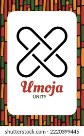 Siete principios de la tarjeta Kwanzaa. Símbolo Umoja significa unidad. Diseño de afiches educativos del patrimonio africano