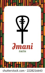 Sieben Prinzipien der Kwanzaa-Karte. Symbol Imani bedeutet Glauben. 7. 7. Tag Kwanzaa. afrikanisches Plakatdesign für das Kulturerbe.