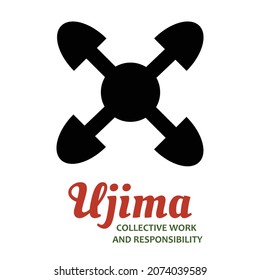 Seven principles of Kwanzaa - Day 3 - Ujima - Collective Work and Responsibility. Traditional symbols of Kwanzaa - African American heritage holiday celebration. Vector illustration isolated on white