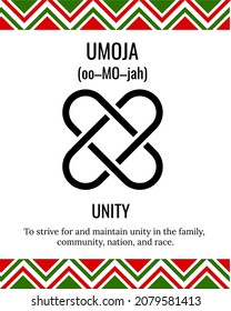 The Seven Principles of Kwanzaa sign. First day of Kwanzaa Unity or Umoja. African American Holidays. Vector template for typography poster, banner, greeting card, postcard, flyer, etc.