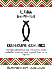 The Seven Principles of Kwanzaa sign. Fourth day of Kwanzaa Ujamaa or Cooperative Economics.  African American Holidays. Vector template for typography poster, banner, greeting card, postcard, etc.