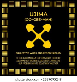 The Seven Principles of Kwanzaa sign. Third day of Kwanzaa Collective Work and Responsibility or Ujima. African American Holidays. Vector template for typography poster, banner, postcard, etc