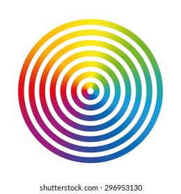 Seven rainbow gradient colored rings of different size telescoped into one another. Isolated vector illustration on white background.
