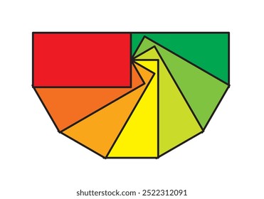 Seven rectangles rotating and overlapping and Color Change from Red to Green, vector illustration isolated, eps