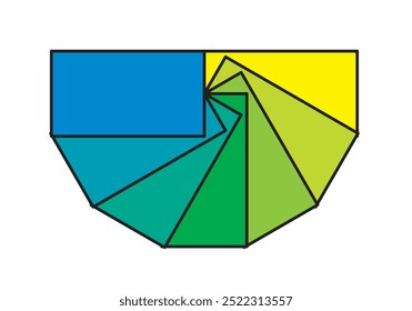 Seven rectangles rotating and overlapping and Color Change from Blue to Yellow, vector illustration isolated, eps