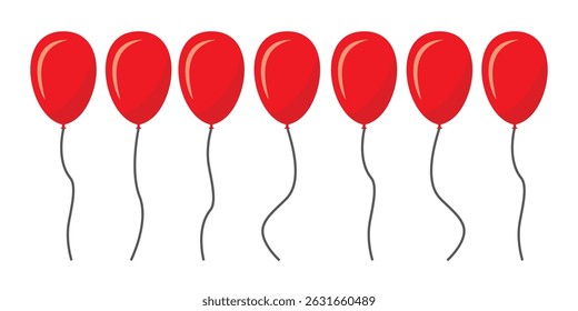seven red balloons on white background vector illustration.