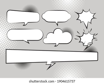 seven retro speech bubbles drawn pop art style vector illustration design