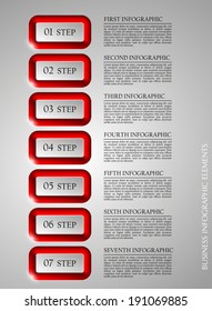 Seven round buttons and text areas in the elevator for a business presentation (info graphics)