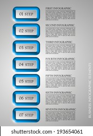 Seven round buttons and text areas in the elevator for a business presentation (info graphics)