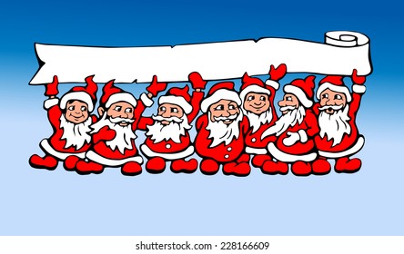  Seven Santas graphic illustration