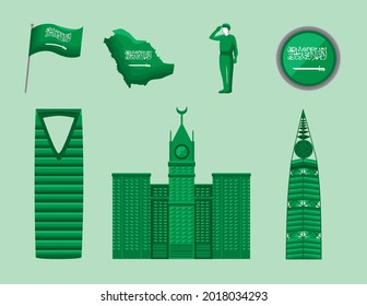 seven saudi national day set icons