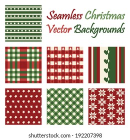 Seven seamless christmas vector backgrounds on white