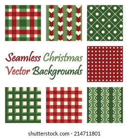 Seven seamless christmas vector backgrounds on white