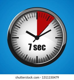 Seven Seconds Clock on blue background. Clock 3d icon. Stopwatch icon. Vector illustration EPS 10.