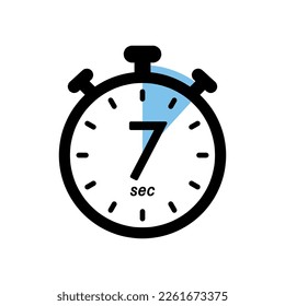 seven seconds stopwatch icon, timer symbol, 7 sec waiting time vector illustration