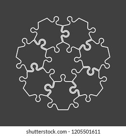 Seven sided circle puzzle presentation. Abstract puzzle infographic template explanatory text field for business statistics. Vector 7 pieces puzzles illustration. Section seven compare service banner