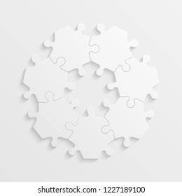 Seven sided circle puzzle presentation. Abstract puzzle infographic template explanatory text field for business statistics. Vector 7 pieces puzzles illustration. Section seven compare service banner