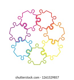 Seven sided circle puzzle presentation. Abstract puzzle infographic template explanatory text field for business statistics. Vector 7 pieces puzzles illustration. Section seven compare service banner