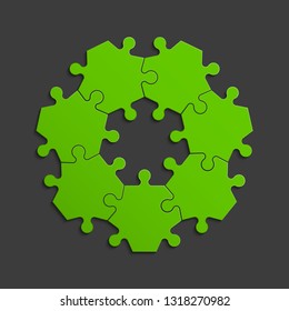 Seven sided circle puzzle presentation. Abstract puzzle infographic template explanatory text field for business statistics. Vector 7 pieces puzzles illustration. Section seven compare service banner