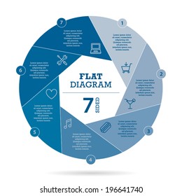 Seven sided flat shutter diagram template for your business presentation with text areas and icons. Vector infographic graphic design.