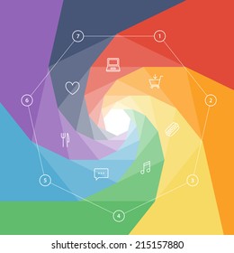 Seven sided flat shutter diagram template for your business presentation with text areas and icons. Vector infographic graphic design.