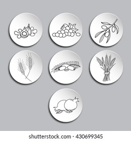 Seven Species icons set. Seven Species are seven agricultural products - two grains and five fruits which are listed in the Hebrew Bible as being special products of the Land of Israel.