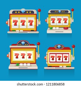 Seven Spin Slot Machine Game Frame Small Size in Casino Flat Design