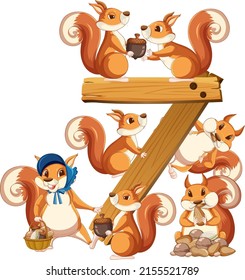 Seven squirrel attached to number seven illustration