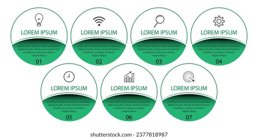 infografía de siete pasos, diseño sencillo, líneas, colores, iconos, 7 piezas, adecuado para su presentación de negocios
