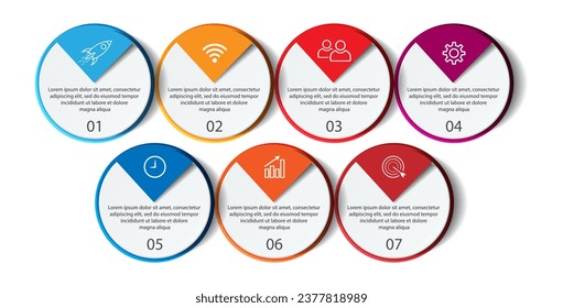 seven step infographic, simple design, lines, colors, icons, 7 parts, suitable for your business presentation