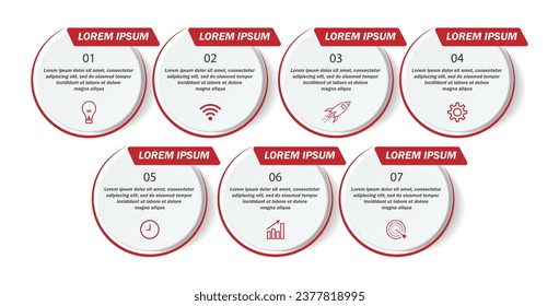seven step infographic, simple design, lines, colors, icons, 7 parts, suitable for your business presentation