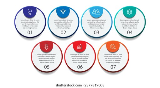 seven step infographic, simple design, lines, colors, icons, 7 parts, suitable for your business presentation
