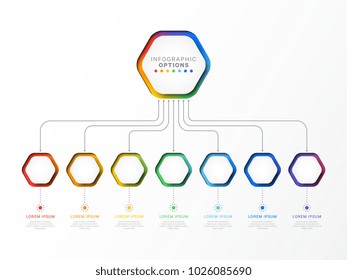 seven steps 3d infographic template with hexagonal elements. business process template with options for brochure, diagram, workflow, timeline, web design