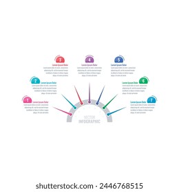 In: Seven Steps Briefing Vorlage. Infografik Vorlage für Wirtschaft, Wirtschaft, Energie, Technologie, Wissenschaft. halbkreisförmige Infografik Vorlage. Jahresbericht, Informative Vorlage für Magazin