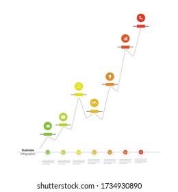 
Seven Steps to the concept of success. Colorful pointer modern business timeline infographic template with icons and elements. Can be used for workflow layouts, banners, diagrams, web design. Vector 