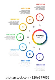 seven steps design layout infographic template with round 3d realistic elements. process diagram for brochure, banner, annual report